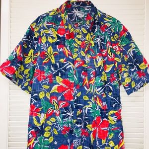 Blue Hawaiian Shirt Floral Tropical Button Casual